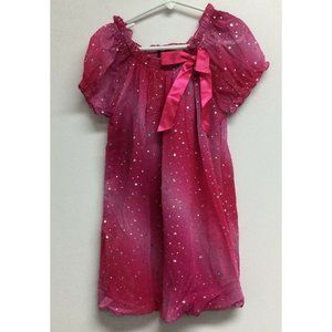 Tempted Girls Pink Silver Sparkle Dress Size S Sparkly Short Sleeve Bubble Hem